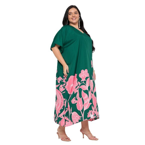 Gypsie Blu Floral Printed Caftan Dress for Women Comfy Loose Maxi Dresses - Picture 3 of 8